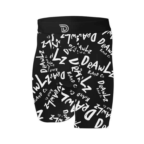 Expressionz DBC Signaturez — men's black boxer briefs with white Drawlz-script print