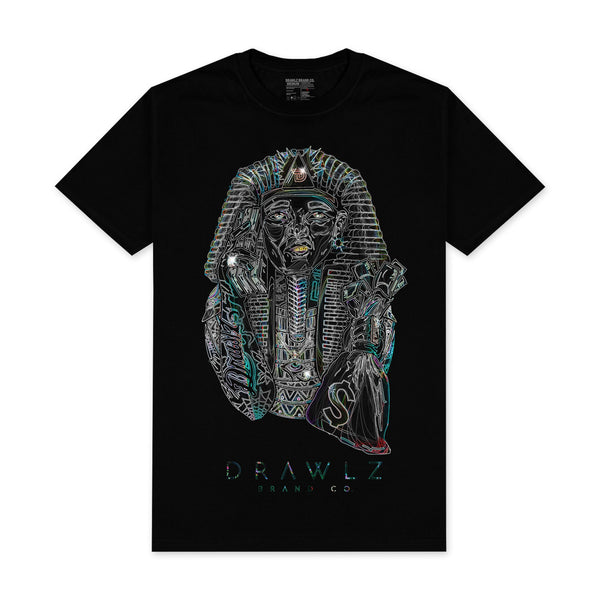 Money Bag Pharaoh — men's black graphic t-shirt with Egyptian pharaoh design
