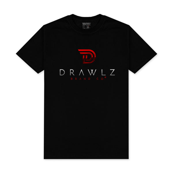 DBC Originalz Logo — men's black graphic t-shirt with red Drawlz logo