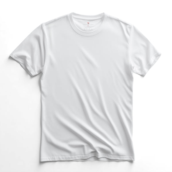 SuedeSkin Crew — men's white suede-feel crew neck t-shirt