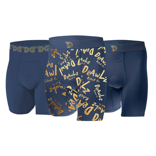 Anniversary Capsule — men's navy and gold limited-edition boxer brief set