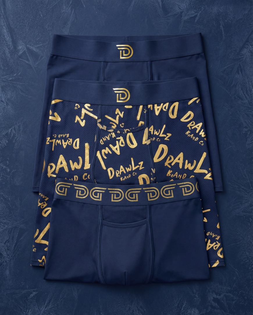 Anniversary Capsule — men's navy and gold limited-edition boxer brief set, additional view