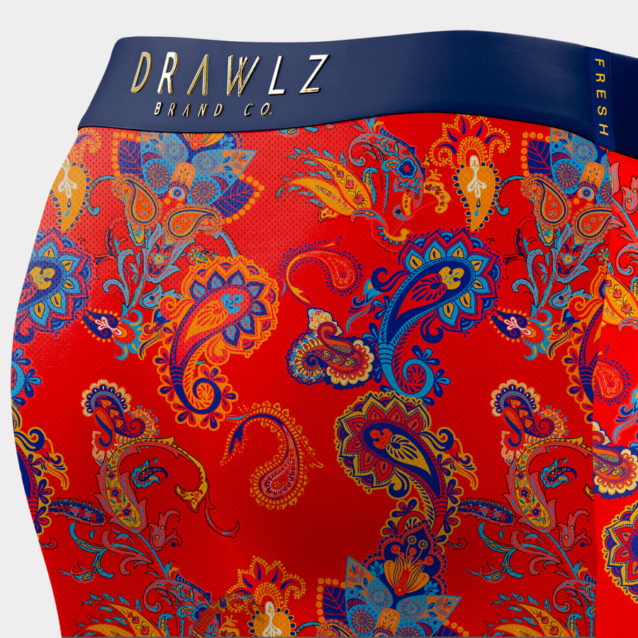 Expressionz Bel-Air — men's red boxer briefs with blue paisley graphic print, additional view