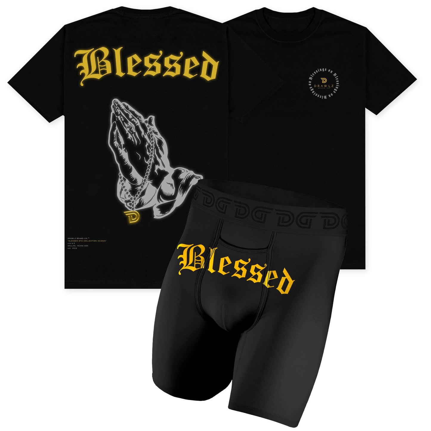 Blessed 24K Gold Capsule — men's Blessed boxer brief and graphic tee set