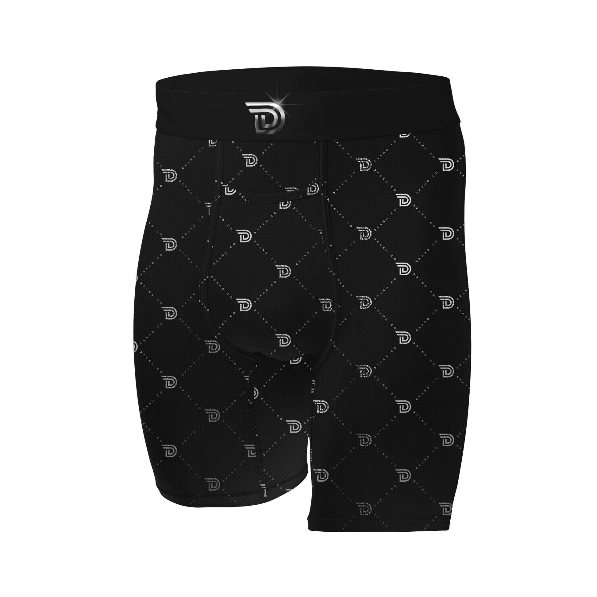 Expressionz Monochrome — men's black boxer briefs with white DG-monogram print