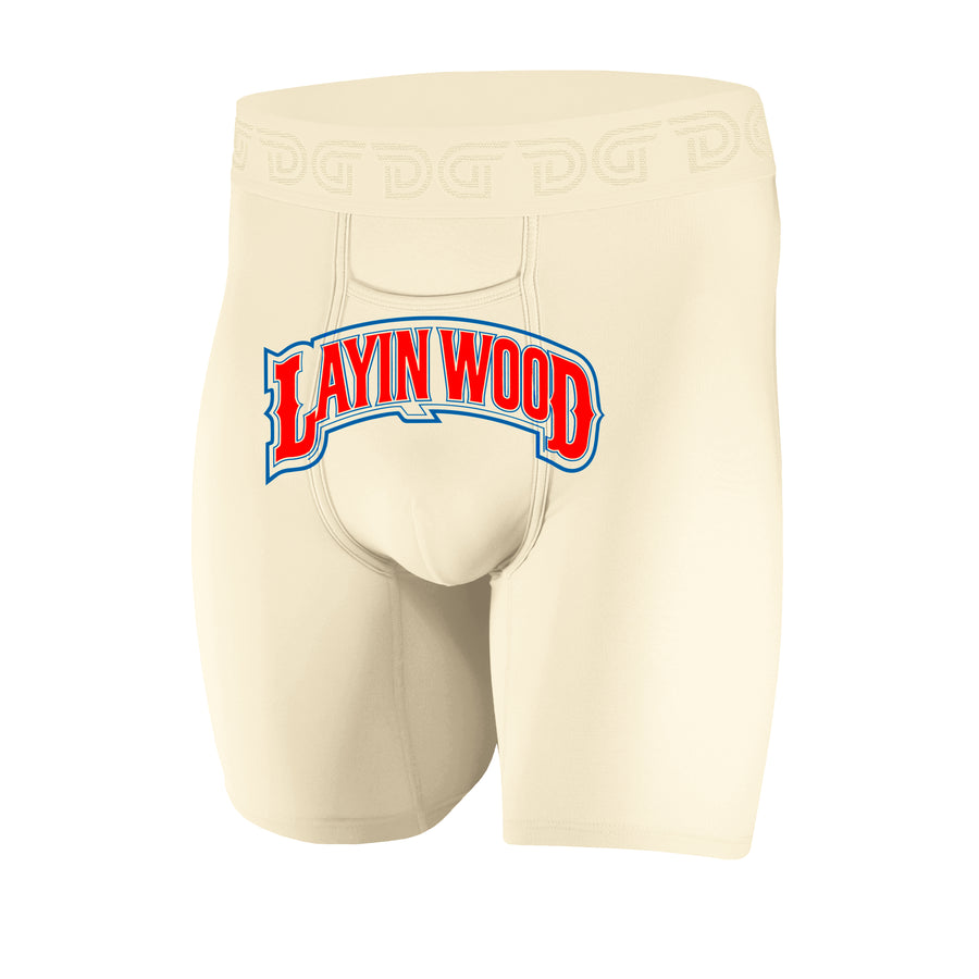 Layin Wood — men's black boxer briefs with red Layin Wood 420 print, additional view