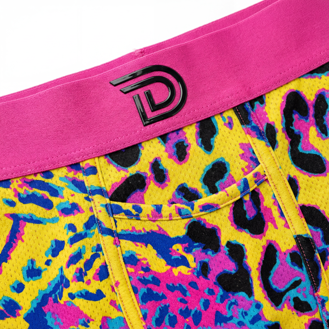 Jungle Fever — men's purple boxer briefs with gold leopard graphic print, additional view