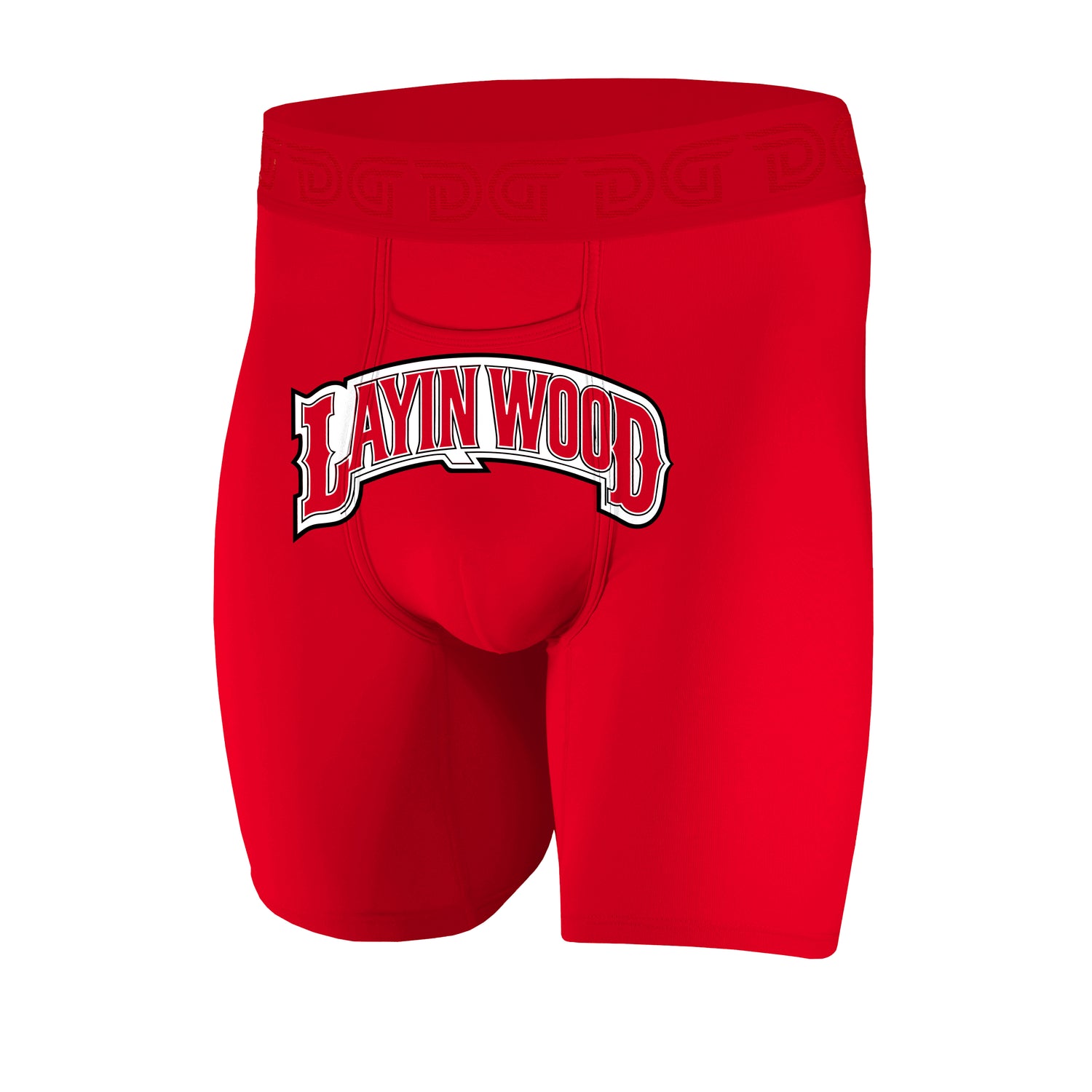 Layin Wood — men's black boxer briefs with red Layin Wood 420 print, additional view