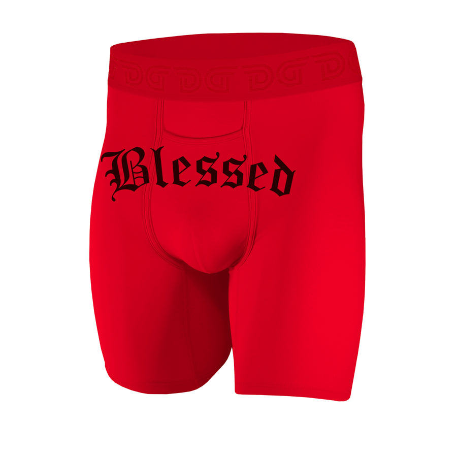 Blessed — men's black boxer briefs with white Blessed gothic script, additional view