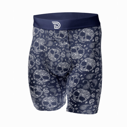 Expressionz Blue Skullz — men's blue boxer briefs with skull graphic print