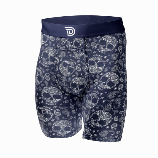 Expressionz Blue Skullz — men's blue boxer briefs with skull graphic print