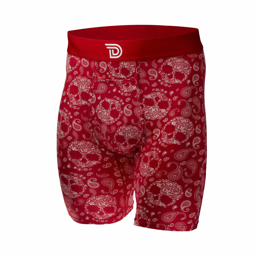 Expressionz Red Skullz — men's red boxer briefs with skull graphic print