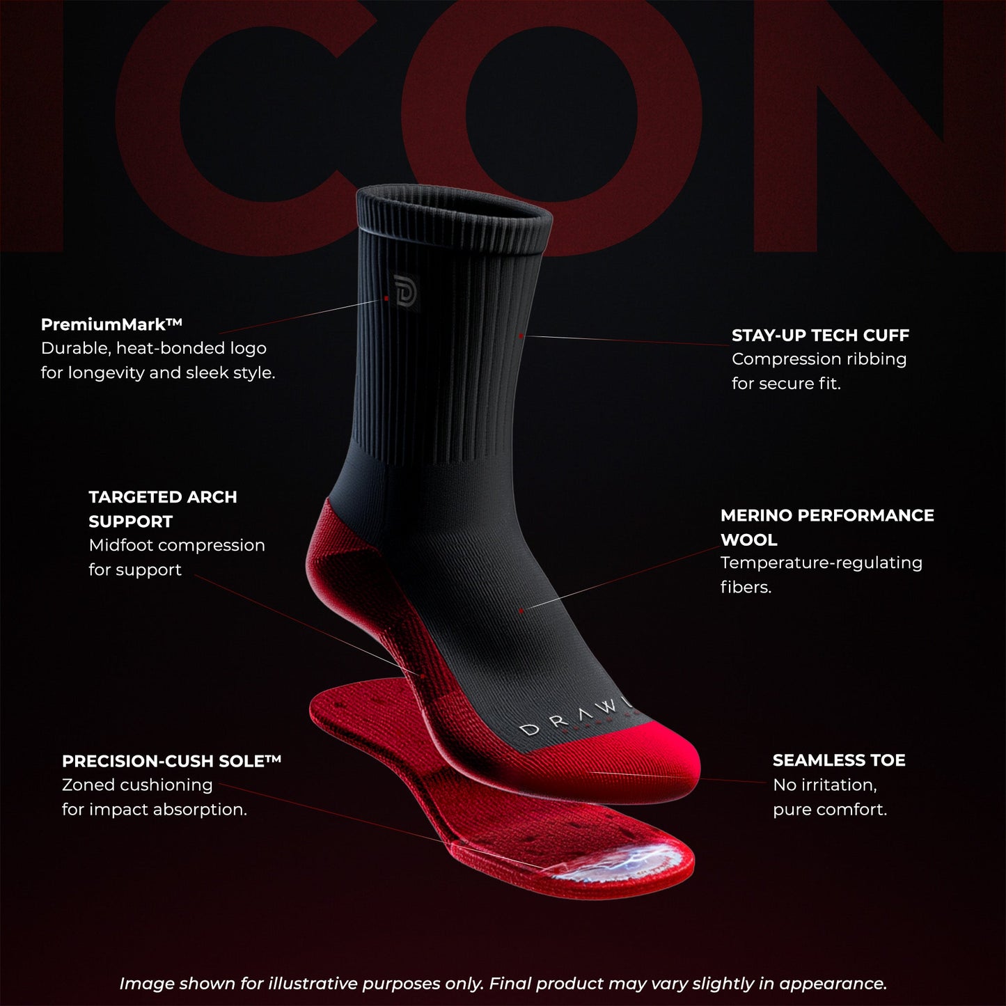 Icon Sock — men's white merino wool crew socks, additional view