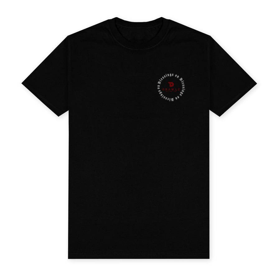 Blessed — men's black graphic t-shirt with praying hands and Blessed script, additional view
