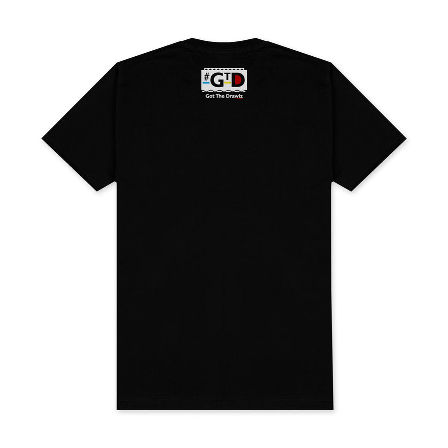 DBC Originalz Logo — men's white graphic t-shirt with red Drawlz logo, additional view