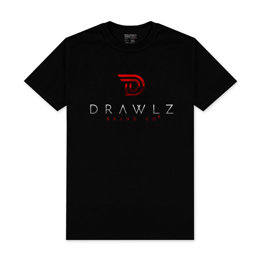 DBC Originalz Logo — men's black graphic t-shirt with red Drawlz logo