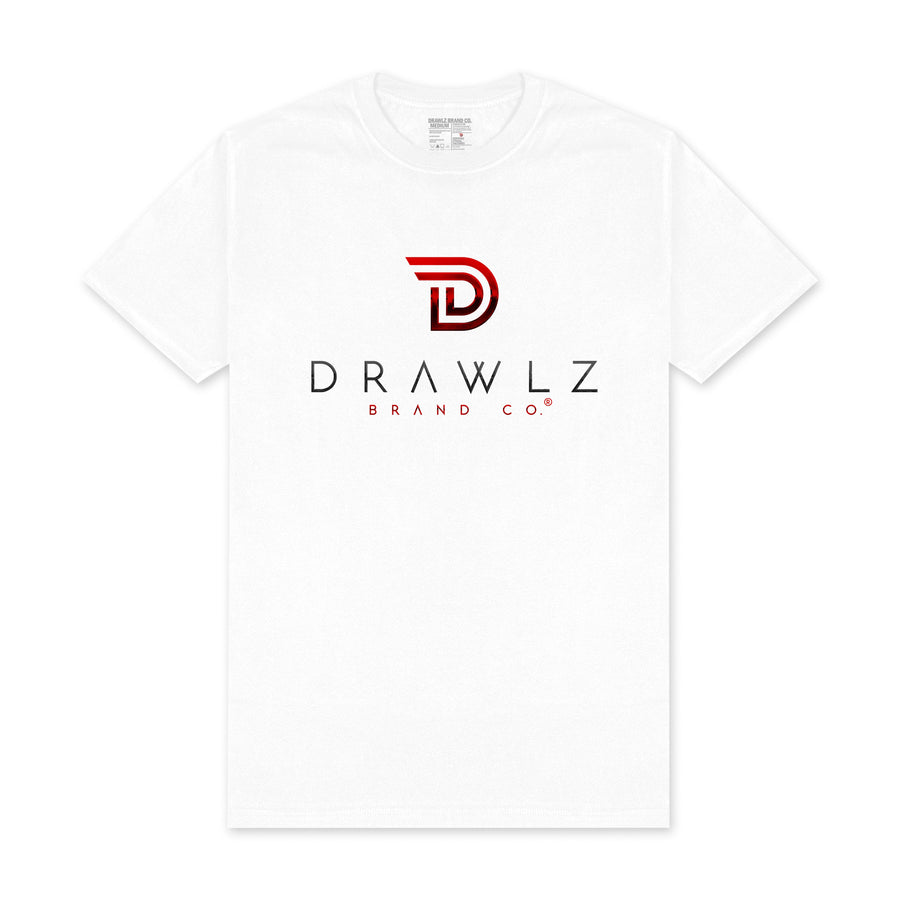 DBC Originalz Logo — men's white graphic t-shirt with red Drawlz logo, additional view