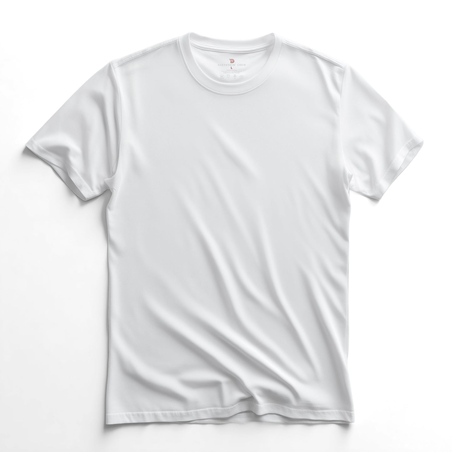 SuedeSkin Crew — men's white suede-feel crew neck t-shirt