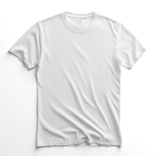 SuedeSkin Crew — men's white suede-feel crew neck t-shirt