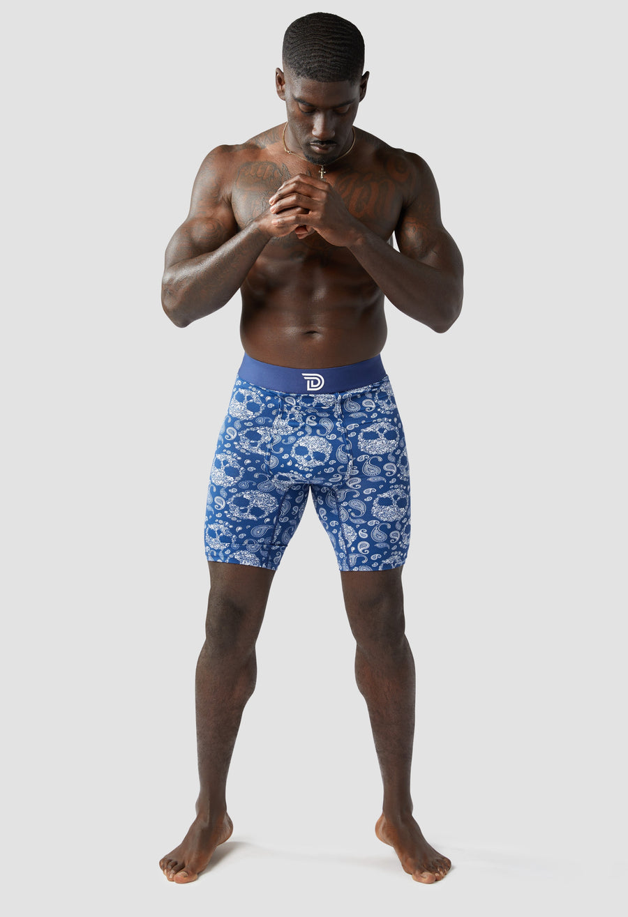 Expressionz Blue Skullz — men's blue boxer briefs with skull graphic print, additional view