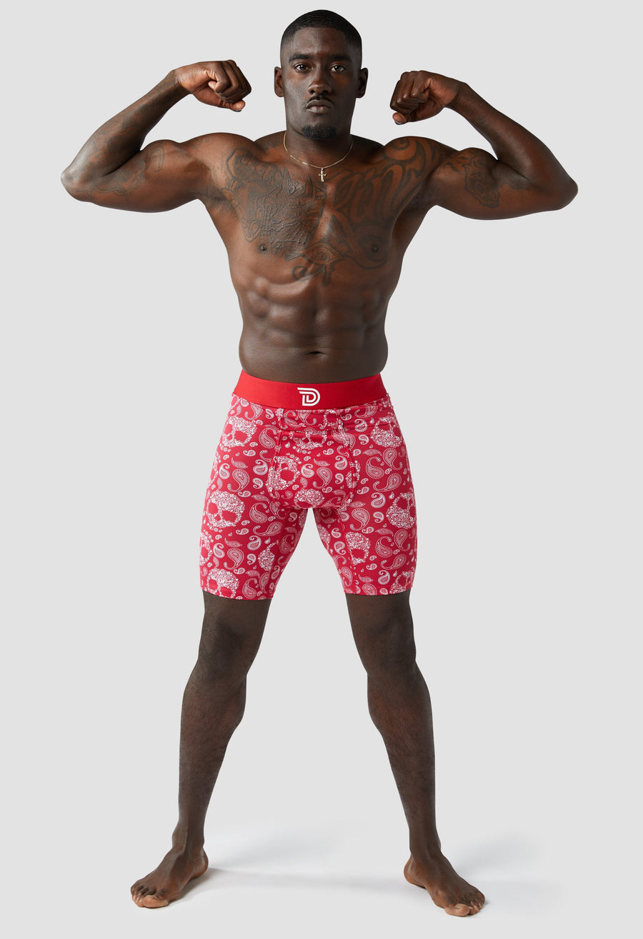 Expressionz Red Skullz — men's red boxer briefs with skull graphic print, additional view